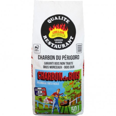 Charbon de bois Qualité Restaurant sac de 50 litres PEFC - calibre 20/150