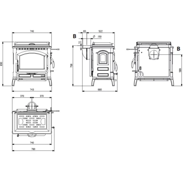 Poêle à bois avec chauffe plat Isotta con cerchi.16 - 11,9 Kw
